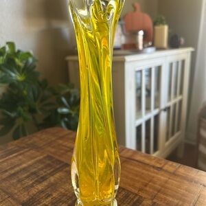 Vintage Yellow Swung Art Glass Vase – Mid Century Modern Decor